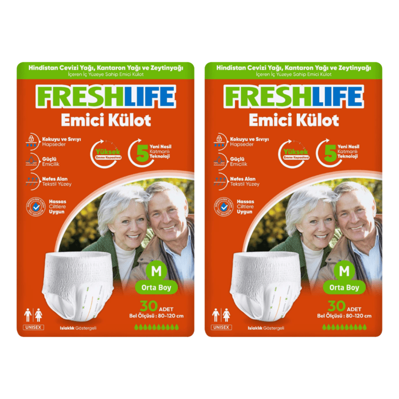 Freshlife Emici Külotlu Orta Boy (Medium) Yetişkin Bezi 30 x 2 (60'lı)