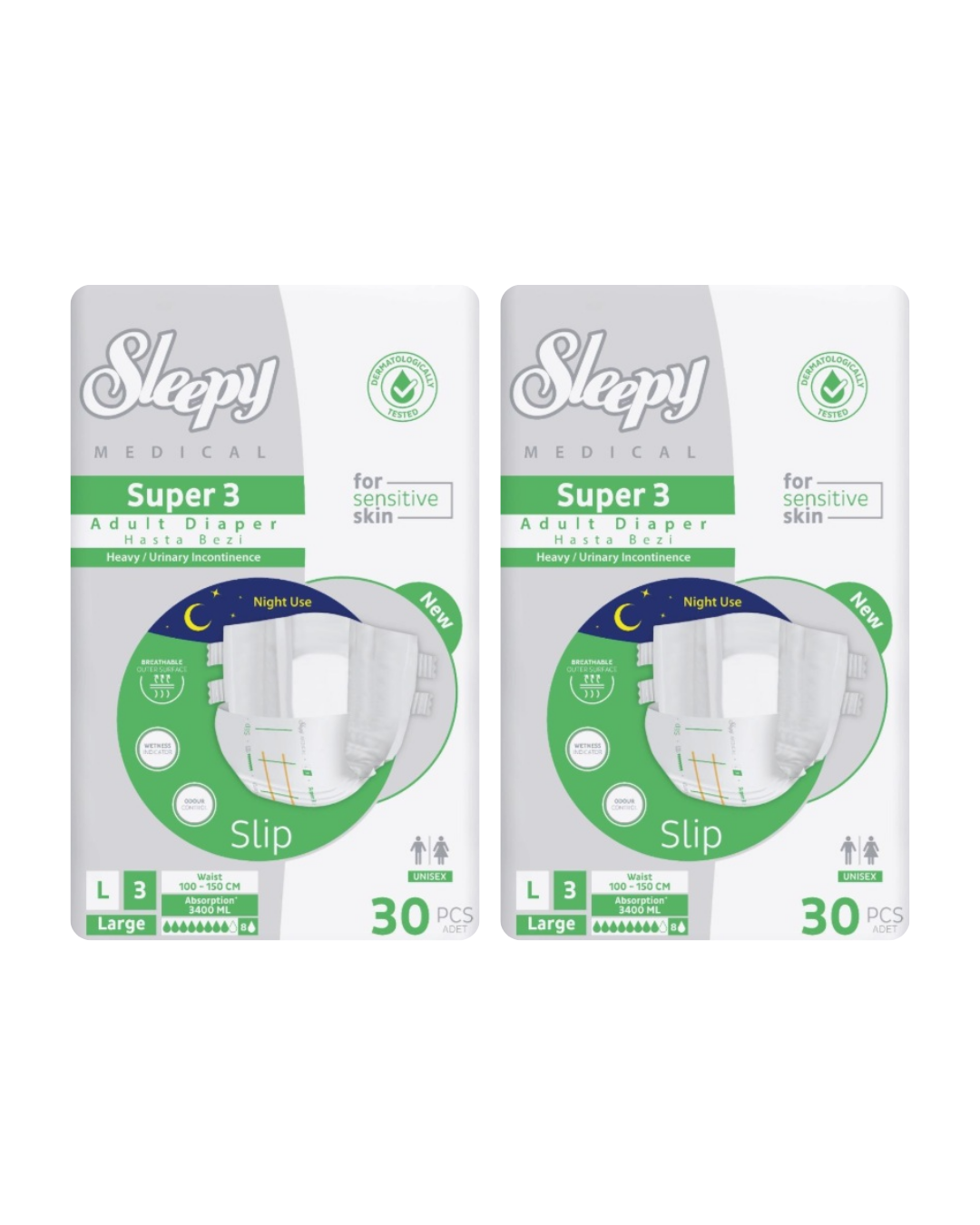 Sleepy Süper3 Emici Külot Yetişkin Bezi Büyük Boy (L) 60'lı 2 Paket