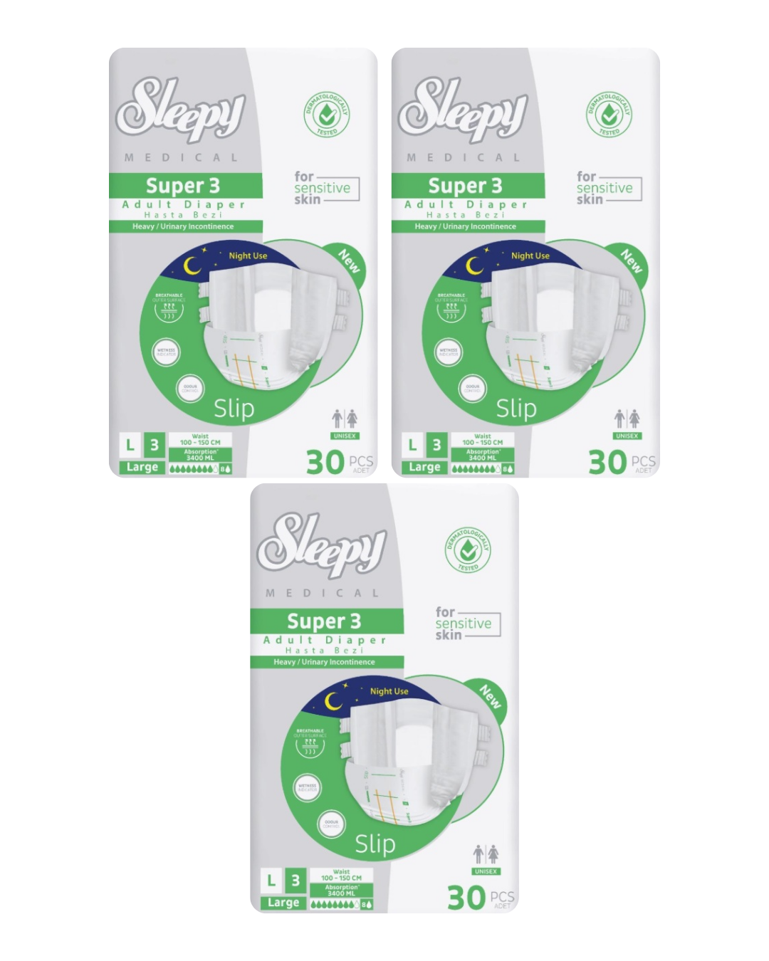 Sleepy Süper3 Emici Külot Yetişkin Bezi Büyük Boy (L) 90'lı 3 Paket