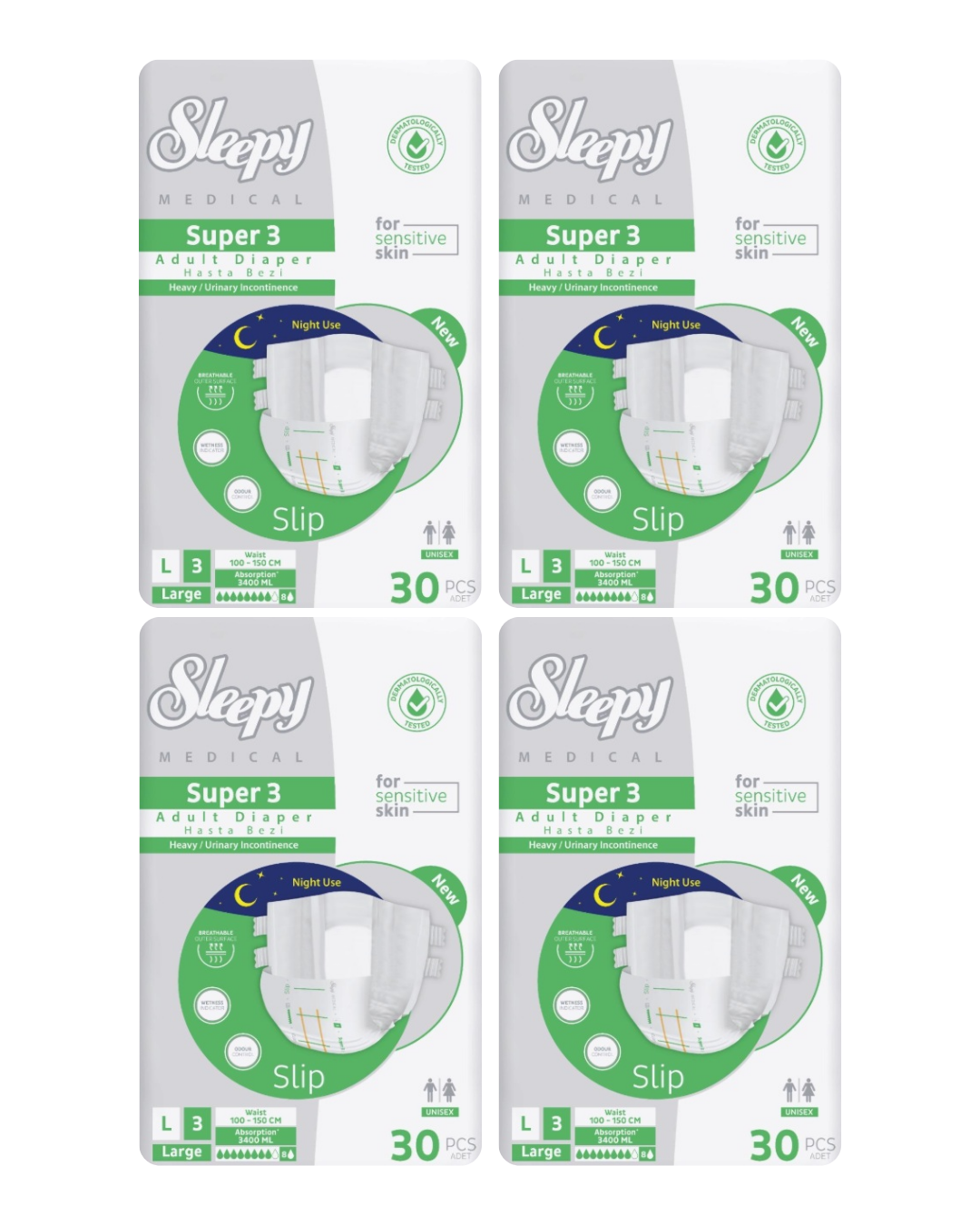 Sleepy Süper3 Emici Külot Yetişkin Bezi Büyük Boy (L) 120'li 4 Paket