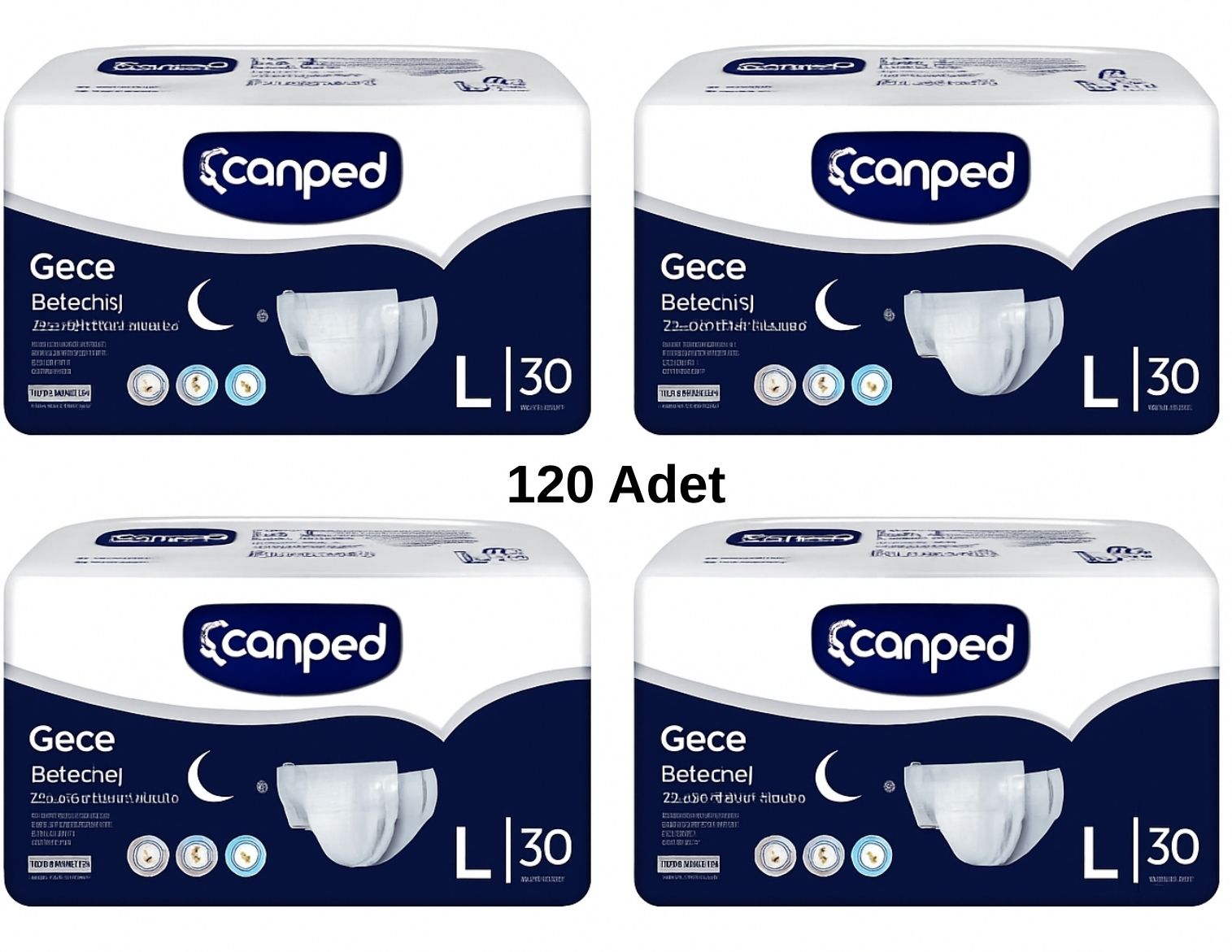 Canped Gece Belbantlı Yetişkin Hasta Bezi Büyük Boy (L) 120 Adet – Yüksek Emicilik | Gece Boyu Kuruluk