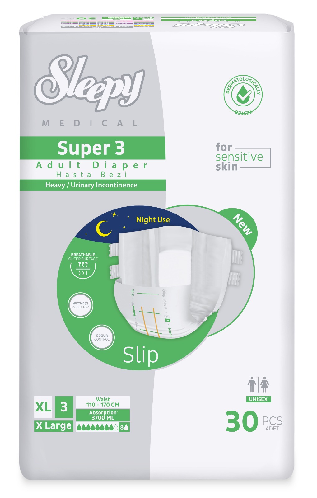 Sleepy Medical Süper 3 Belbantlı XL 30 Adet | 3700 ML Çok Yüksek Emici Hasta Bezi