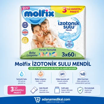 Molfix izotonik sulu ıslak mendil 3x60 180 adet ferah temizlik paketi