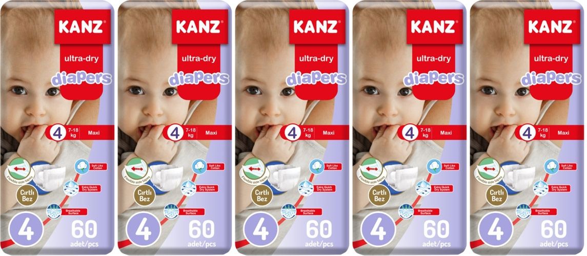 Kanz Bebek Bezi 4 numara 60'lı 5 paket 300 Adet